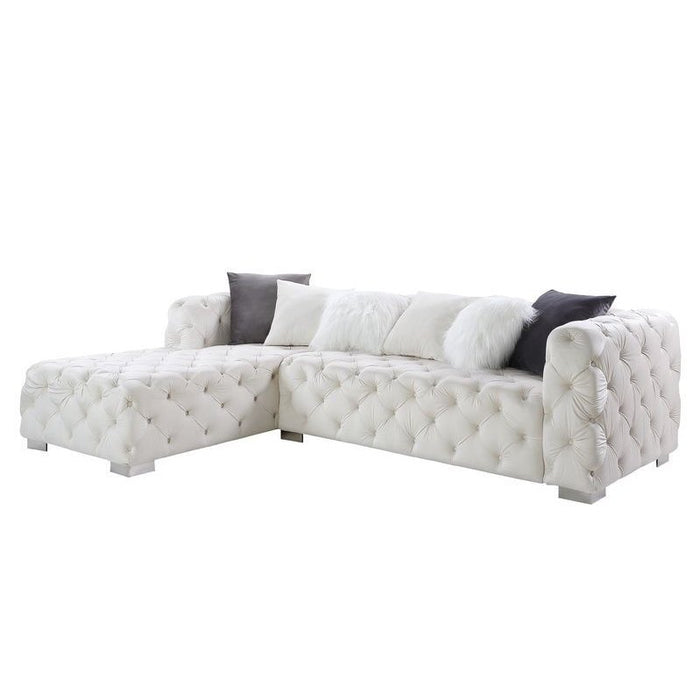 Acme Furniture Qokmis Sectional Sofa W/6 Pillows in Beige Velvet LV00391