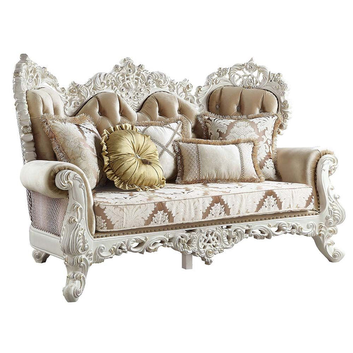 Acme Furniture Vanaheim Loveseat W/5 Pillows in Fabric & Antique White Finish LV00804