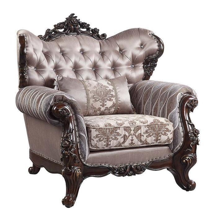 Acme Furniture Benbek Chair W/1 Pillow in Fabric & Antique Oak Finish LV00811
