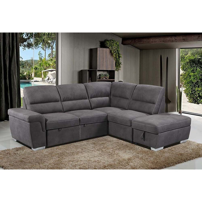 Acme Furniture Sagira Sectional Sofa W/Sleeper in Gray Fabric LV01023