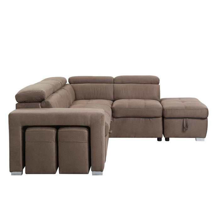 Acme Furniture Acoose Sectional Sofa W/Sleeper in Brown Fabric LV01025