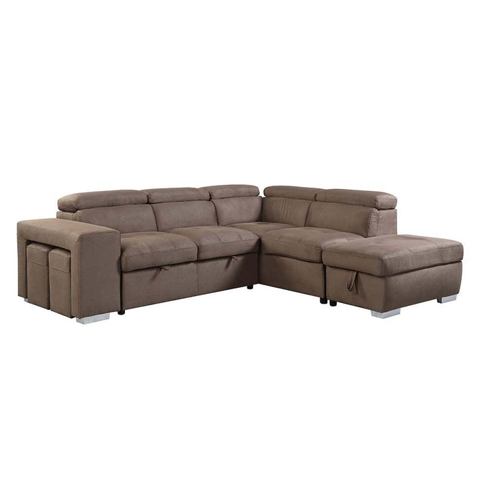 Acme Furniture Acoose Sectional Sofa W/Sleeper in Brown Fabric LV01025
