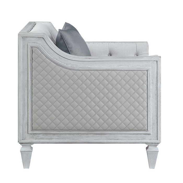 Acme Furniture Katia Sofa W/4 Pillows in Light Gray Linen & Weathered White Finish LV01049