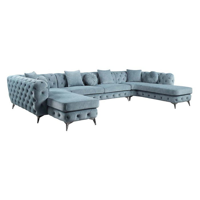 Acme Furniture Zerah Sectional Sofa W/7 Pillows in Deep Green Fabric LV01161