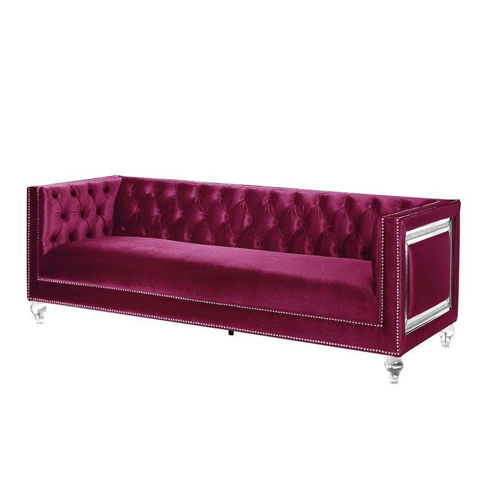 Acme Furniture Heibero Sofa W/2 Pillows in Burgundy Velvet LV01400