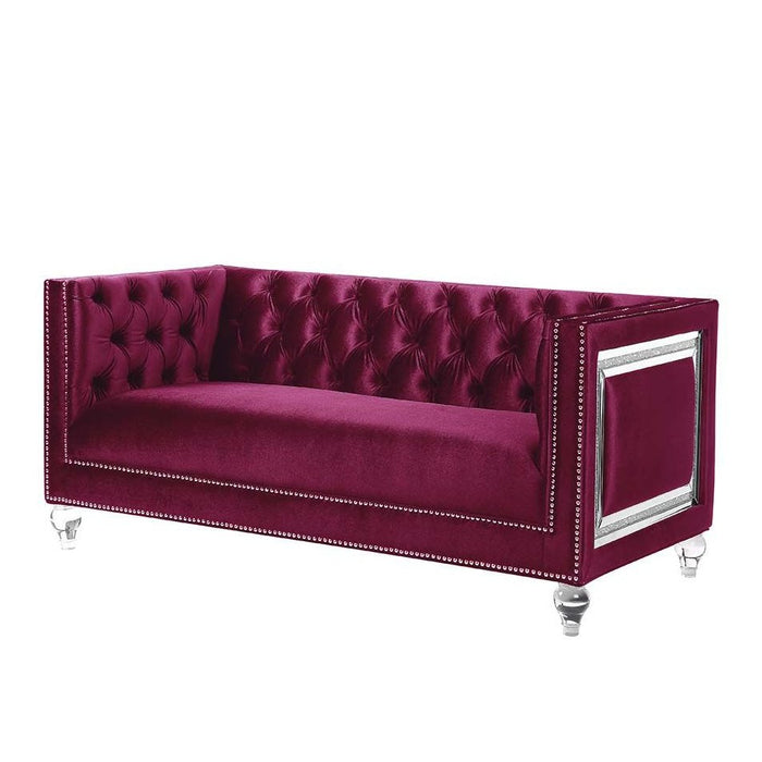 Acme Furniture Heibero Loveseat W/2 Pillows in Burgundy Velvet LV01401