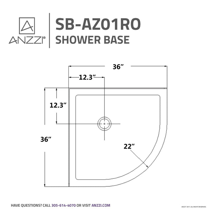 ANZZI Randi Series 36" x 36" Center Drain Neo-Round Double Threshold White Shower Base with Built-In Tile Flange SB-AZ01RO