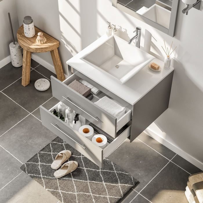 Eviva Totti Wave 24" Modern Bathroom Vanity in Espresso, Gray, or White, Finish with Super White Man-Made Stone Countertop and Porcelain Vessel Sink