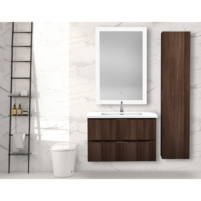 ANZZI Conques Series 30" x 20" Dark Brown Solid Wood Single Bathroom Vanity Set with 24" LED Mirror and Side Cabinet VT-MR3SCCT30-DB