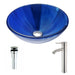 ANZZI Meno Series 17" x 17" Deco-Glass Round Vessel Sink in Lustrous Blue Finish with Chrome Pop-Up Drain and Brushed Nickel Faucet