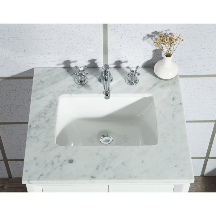 Water Creation Elizabeth Elizabeth 24-Inch Single Sink Carrara White Marble Vanity In Pure White With F2-0009-01-BX Lavatory Faucet s EL24CW01PW-000BX0901
