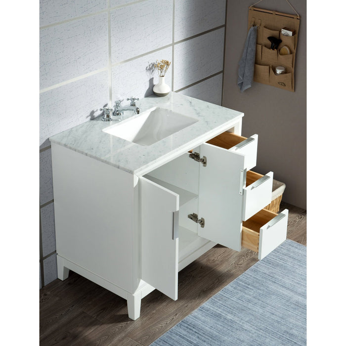 Water Creation Elizabeth Elizabeth 36-Inch Single Sink Carrara White Marble Vanity In Pure White EL36CW01PW-000000000