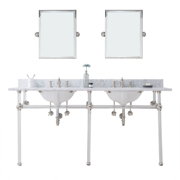 Water Creation Empire Empire 72 Inch Wide Double Wash Stand, P-Trap, Counter Top with Basin, F2-0013 Faucet and Mirror included in Polished Nickel PVD Finish EP72E-0513