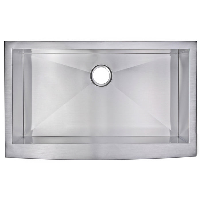 Water Creation 36 Inch X 22 Inch Zero Radius Single Bowl Stainless Steel Hand Made Apron Front Kitchen Sink With Drain, Strainer, And Bottom Grid SSSG-AS-3622A-16