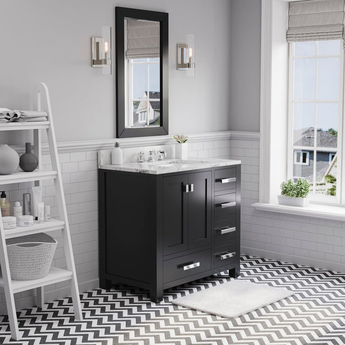 Water Creation Madison 36 Inch Wide Dark Espresso Single Sink Bathroom Vanity With Matching Mirror And Faucet s From The Madison Collection MS36CW01ES-R24BX0901