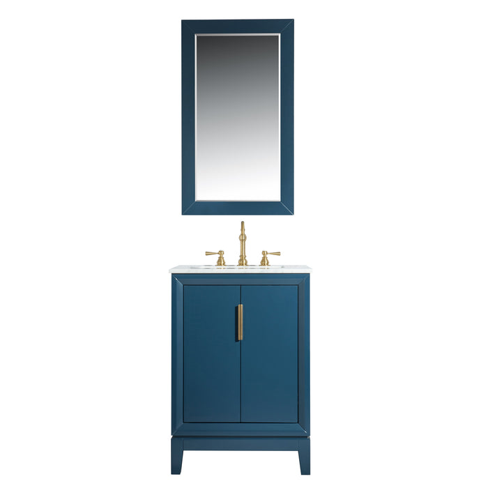 Water Creation Elizabeth Elizabeth 24-Inch Single Sink Carrara White Marble Vanity In Monarch Blue With Matching Mirror s and F2-0012-06-TL Lavatory Faucet s EL24CW06MB-R21TL1206