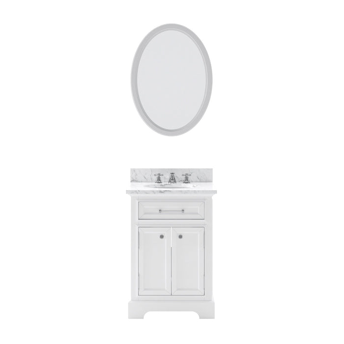 Water Creation Derby 24 Inch Pure White Single Sink Bathroom Vanity With Matching Framed Mirror And Faucet From The Derby Collection DE24CW01PW-O21BX0901