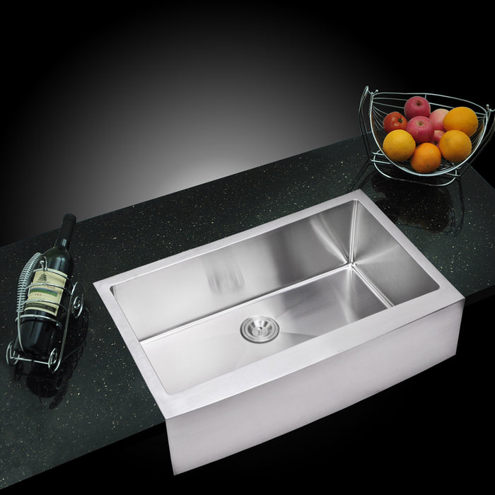 Water Creation 36 Inch X 22 Inch 15mm Corner Radius Single Bowl Stainless Steel Hand Made Apron Front Kitchen Sink With Drain and Strainer SSS-AS-3622B-16