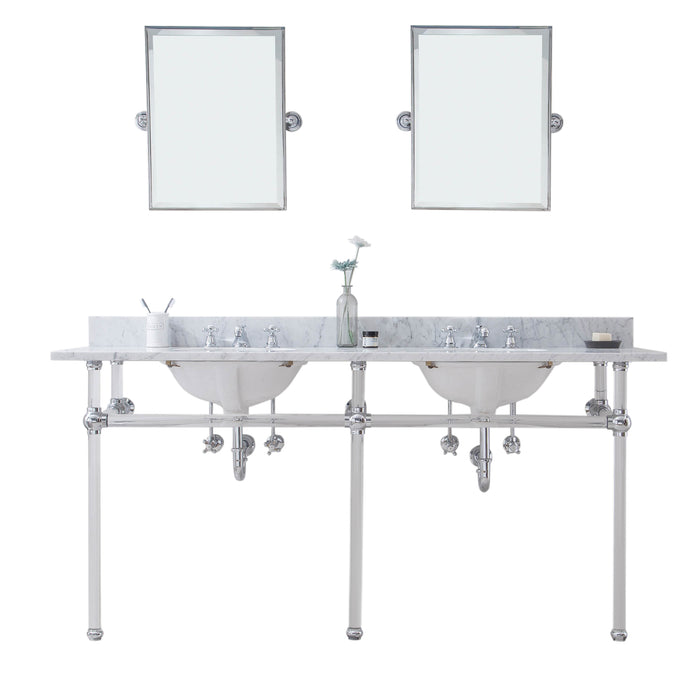 Water Creation Empire Empire 72 Inch Wide Double Wash Stand, P-Trap, Counter Top with Basin, F2-0009 Faucet and Mirror included in Chrome Finish EP72E-0109