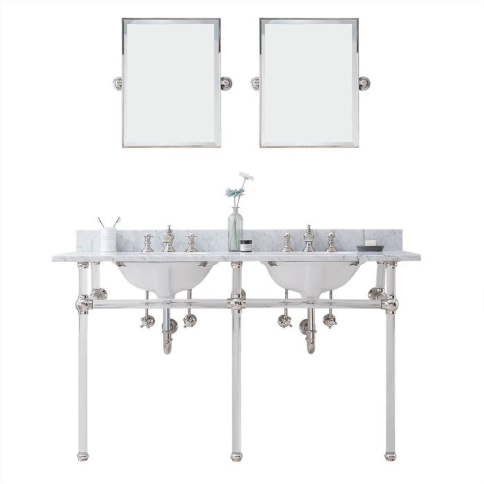 Water Creation Empire Empire 60 Inch Wide Double Wash Stand, P-Trap, Counter Top with Basin, F2-0013 Faucet and Mirror included in Polished Nickel PVD Finish EP60E-0513