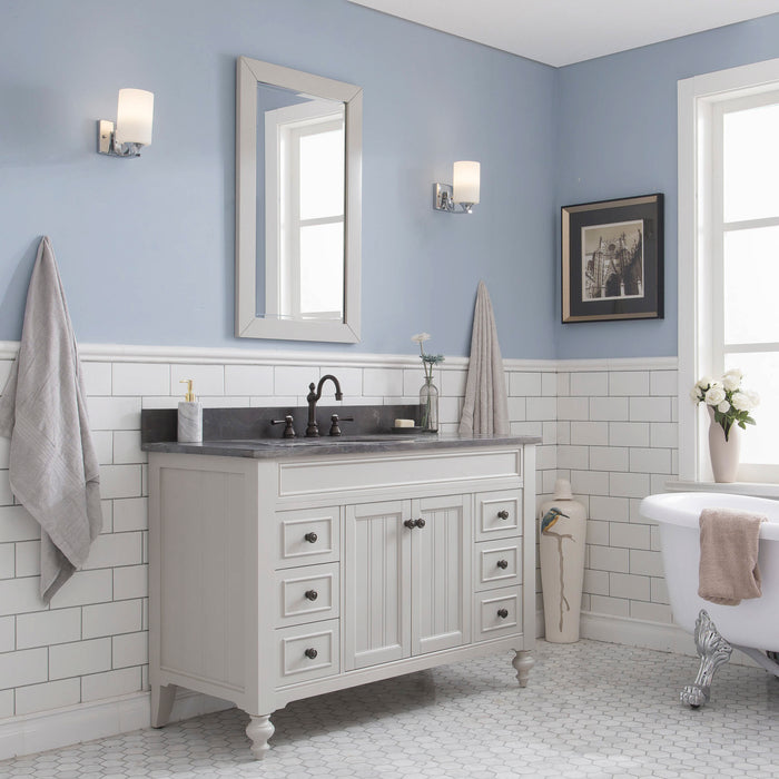 Water Creation Potenza Potenza 48"" Bathroom Vanity in Earl Grey with Blue Limestone Top with Faucet and Mirror PO48BL03EG-R24TL1203