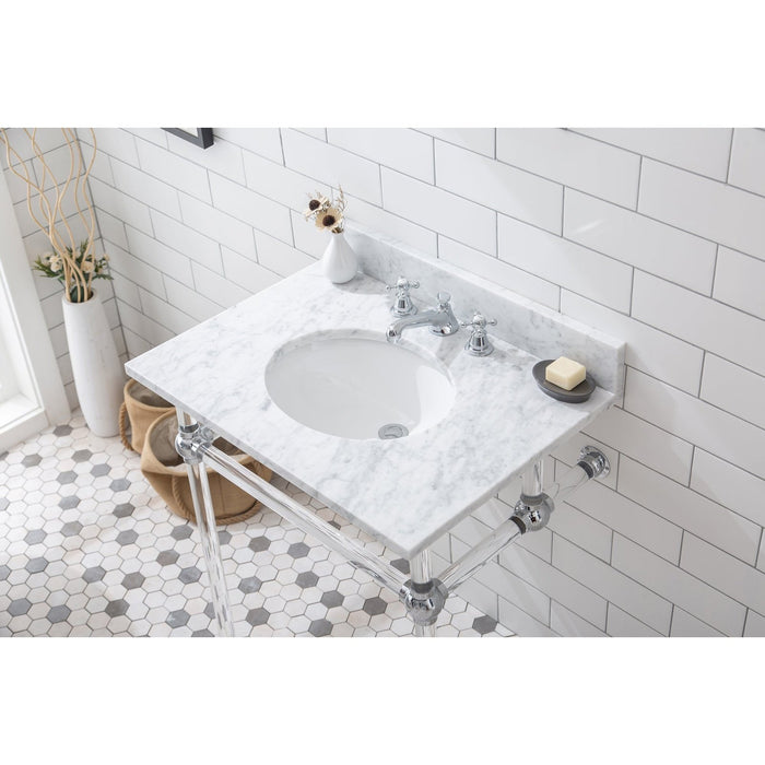 Water Creation Empire Empire 30 Inch Wide Single Wash Stand, P-Trap, Counter Top with Basin, F2-0009 Faucet and Mirror included in Chrome Finish EP30E-0109