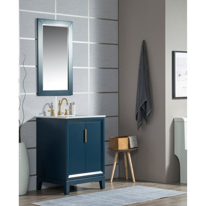 Water Creation Elizabeth Elizabeth 24-Inch Single Sink Carrara White Marble Vanity In Monarch Blue With Matching Mirror s and F2-0012-06-TL Lavatory Faucet s EL24CW06MB-R21TL1206