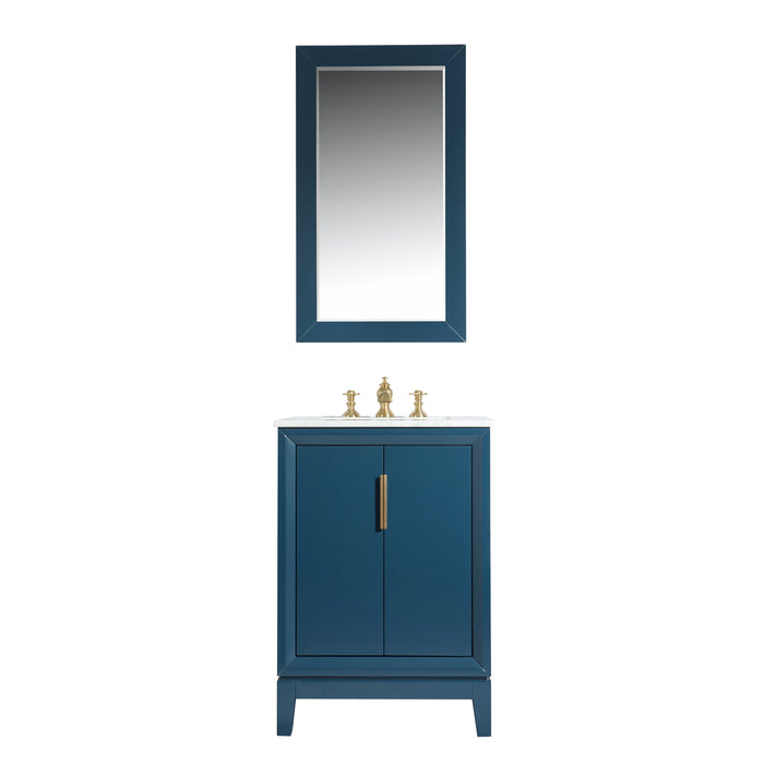 Water Creation Elizabeth Elizabeth 24-Inch Single Sink Carrara White Marble Vanity In Monarch Blue With Matching Mirror s EL24CW06MB-R21000000