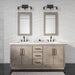 Water Creation Hugo 72" Double Sink Carrara White Marble Countertop Vanity in Grey Oak with Hook Faucets
