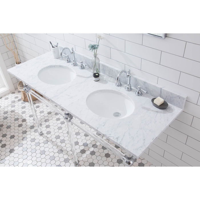 Water Creation Empire Empire 60 Inch Wide Double Wash Stand, P-Trap, Counter Top with Basin, F2-0012 Faucet and Mirror included in Chrome Finish EP60E-0112