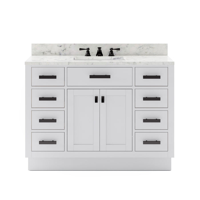 Water Creation Hartford 48" Single Sink Carrara White Marble Countertop Bath Vanity in Pure White with Classic Faucet