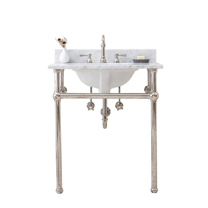 Water Creation Embassy Embassy 30 Inch Wide Single Wash Stand, P-Trap, Counter Top with Basin, and F2-0012 Faucet included in Polished Nickel PVD Finish EB30D-0512