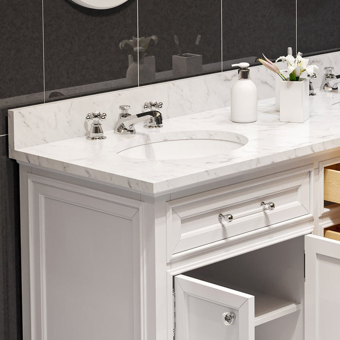 Water Creation Derby 60 Inch Pure White Double Sink Bathroom Vanity With Matching Framed Mirrors And Faucets From The Derby Collection DE60CW01PW-O21BX0901