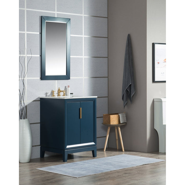 Water Creation Elizabeth Elizabeth 24-Inch Single Sink Carrara White Marble Vanity In Monarch Blue With Matching Mirror s EL24CW06MB-R21000000