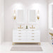 Water Creation Bristol Bristol 60 In. Double Sink Carrara White Marble Countertop Bath Vanity in Pure White with Satin Gold Hook Faucets