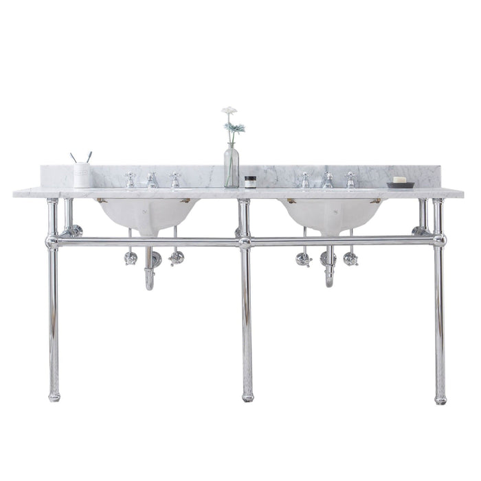 Water Creation Embassy Embassy 72 Inch Wide Double Wash Stand, P-Trap, and Counter Top with Basin included in Chrome Finish EB72C-0100