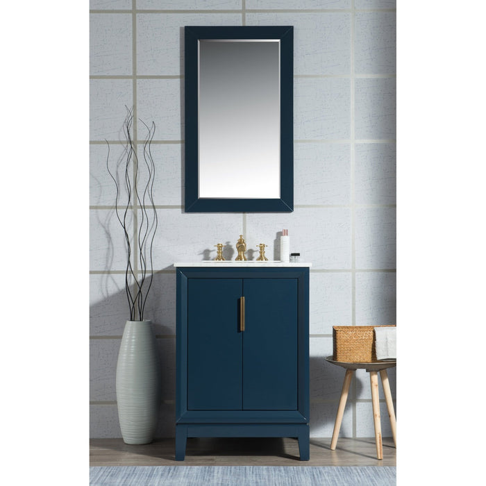 Water Creation Elizabeth Elizabeth 24-Inch Single Sink Carrara White Marble Vanity In Monarch Blue With Matching Mirror s and F2-0013-06-FX Lavatory Faucet s EL24CW06MB-R21FX1306