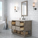 Water Creation Oakman 48" Single Sink Carrara White Marble Countertop Bath Vanity in Grey Oak with ORB Faucet and Mirror