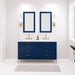 Water Creation Bristol Bristol 60 In. Double Sink Carrara White Marble Countertop Bath Vanity in Monarch Blue with Satin Gold Gooseneck Faucets and Rectangular Mirrors S