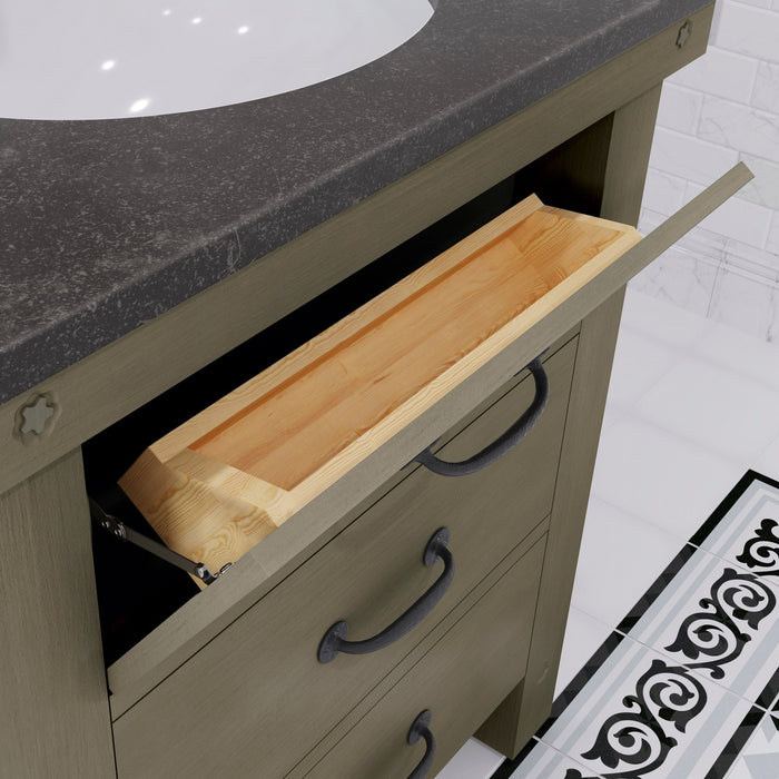 Water Creation Aberdeen 30" Single Sink Blue Limestone Countertop Vanity in Grizzle Gray and Mirror