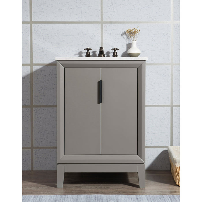 Water Creation Elizabeth Elizabeth 24-Inch Single Sink Carrara White Marble Vanity In Cashmere Grey With Matching Mirror s EL24CW03CG-R21000000