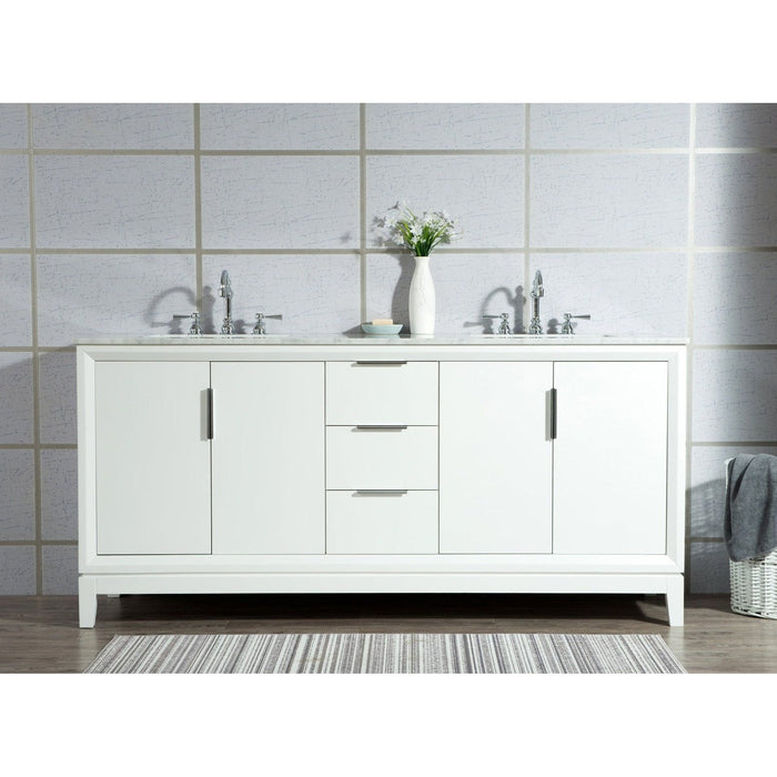 Water Creation Elizabeth Elizabeth 72-Inch Double Sink Carrara White Marble Vanity In Pure White With Matching Mirror s and F2-0012-01-TL Lavatory Faucet s EL72CW01PW-R21TL1201