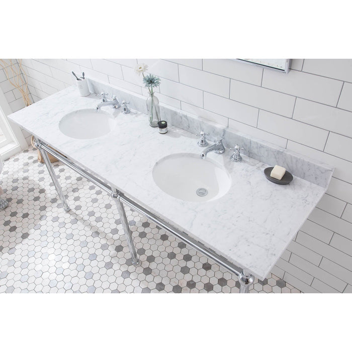 Water Creation Embassy Embassy 72 Inch Wide Double Wash Stand, P-Trap, and Counter Top with Basin included in Chrome Finish EB72C-0100