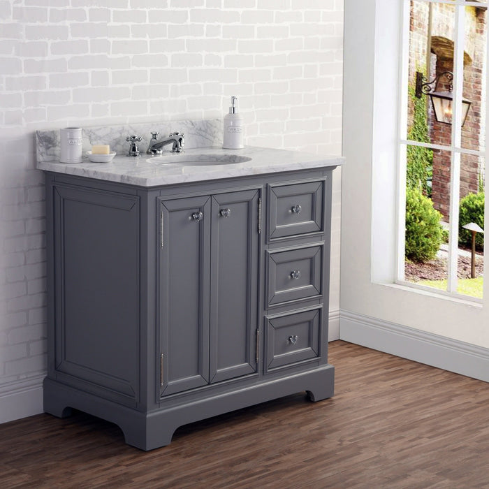 Water Creation Derby 36 Inch Wide Cashmere Grey Single Sink Carrara Marble Bathroom Vanity With Matching Mirror And Faucet s From The Derby Collection DE36CW01CG-B24BX0901
