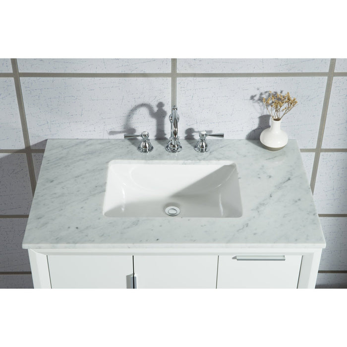 Water Creation Elizabeth Elizabeth 36-Inch Single Sink Carrara White Marble Vanity In Pure White With F2-0012-01-TL Lavatory Faucet s EL36CW01PW-000TL1201