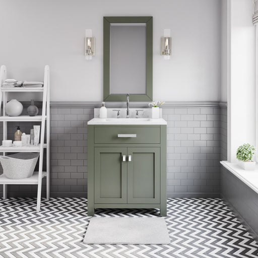 Water Creation Madison 30" Single Sink Carrara White Marble Countertop Vanity in Glacial Green with Mirror