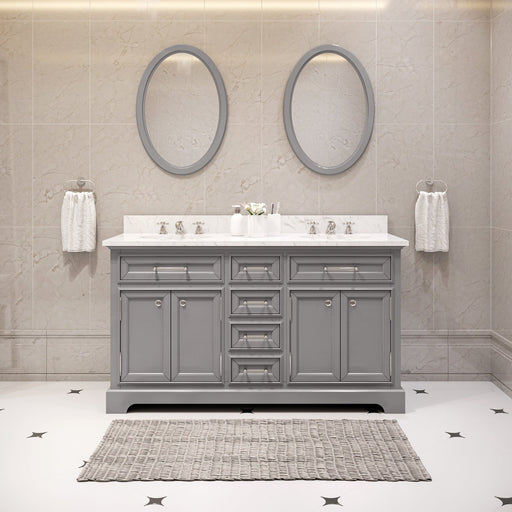 Water Creation Derby 60 Inch Pure White Double Sink Bathroom Vanity With Matching Framed Mirrors From The Derby Collection DE60CW01PW-O21000000