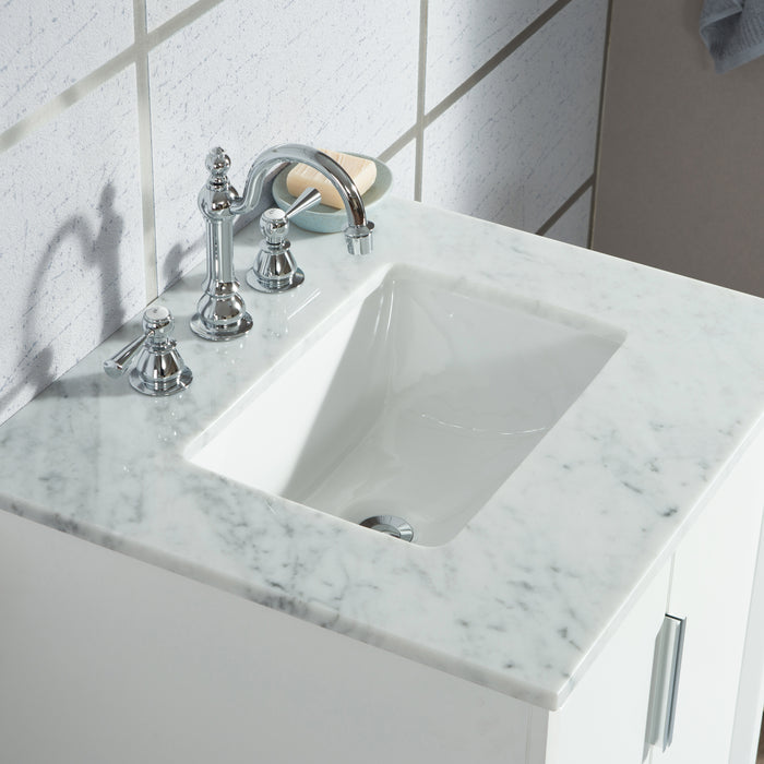 Water Creation Elizabeth Elizabeth 24-Inch Single Sink Carrara White Marble Vanity In Pure White With F2-0012-01-TL Lavatory Faucet s EL24CW01PW-000TL1201