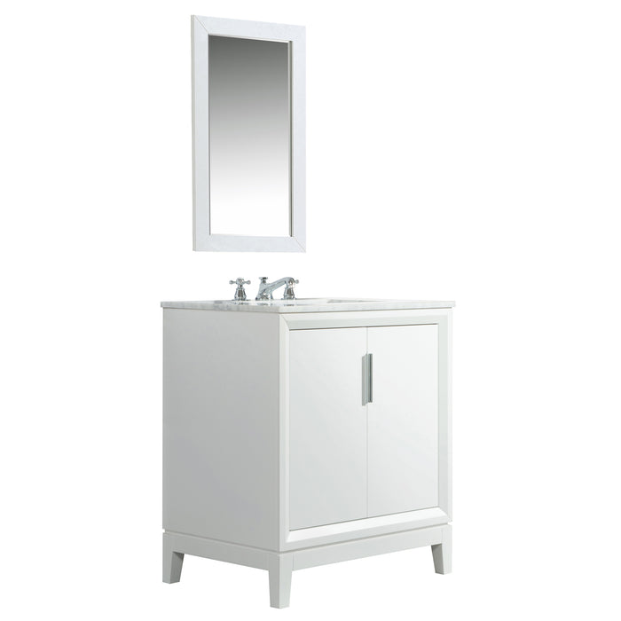 Water Creation Elizabeth Elizabeth 30-Inch Single Sink Carrara White Marble Vanity In Pure White With Matching Mirror s EL30CW01PW-R21000000