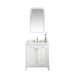 Water Creation Queen Queen 30-Inch Single Sink Quartz Carrara Vanity In Pure White With Matching Mirror s and F2-0012-05-TL Lavatory Faucet s QU30QZ05PW-Q21TL1205